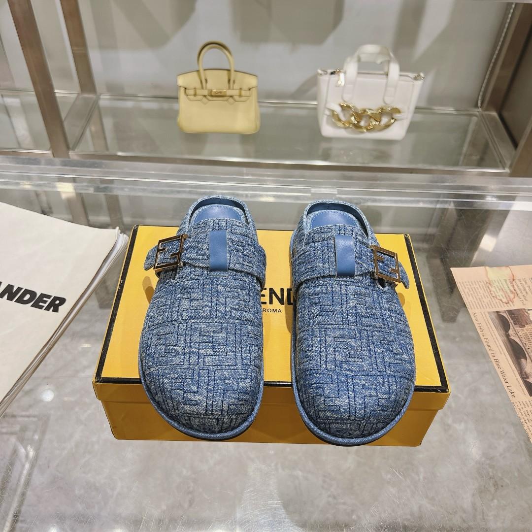 Fendi Feel Blue Denim Mules - DesignerGu