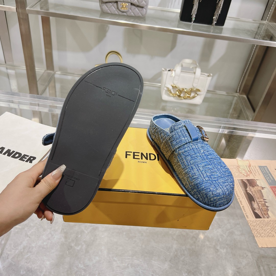 Fendi Feel Blue Denim Mules - DesignerGu