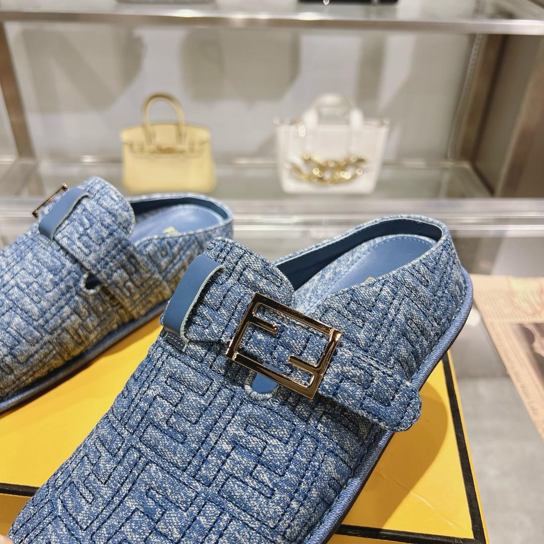 Fendi Feel Blue Denim Mules - DesignerGu