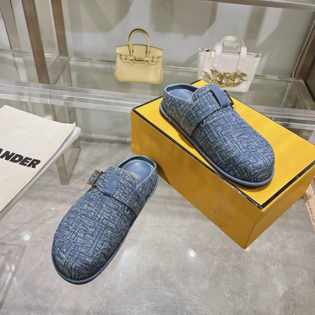 Fendi Feel Blue Denim Mules - DesignerGu