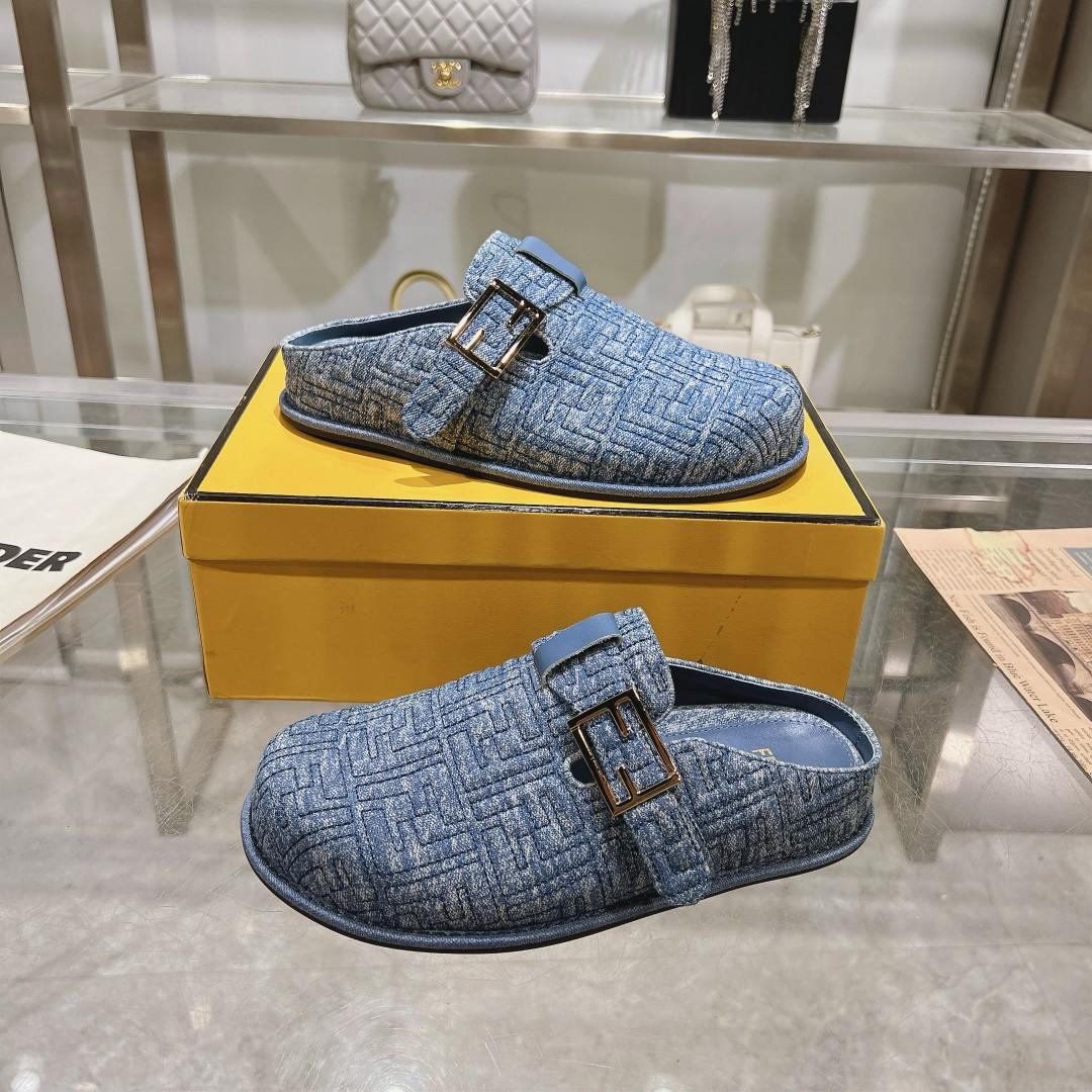 Fendi Feel Blue Denim Mules - DesignerGu