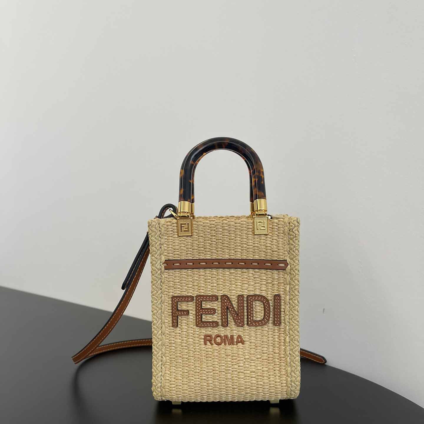 Fendi Mini Sunshine Shopper Beige Cotton Fiber Mini-bag - DesignerGu