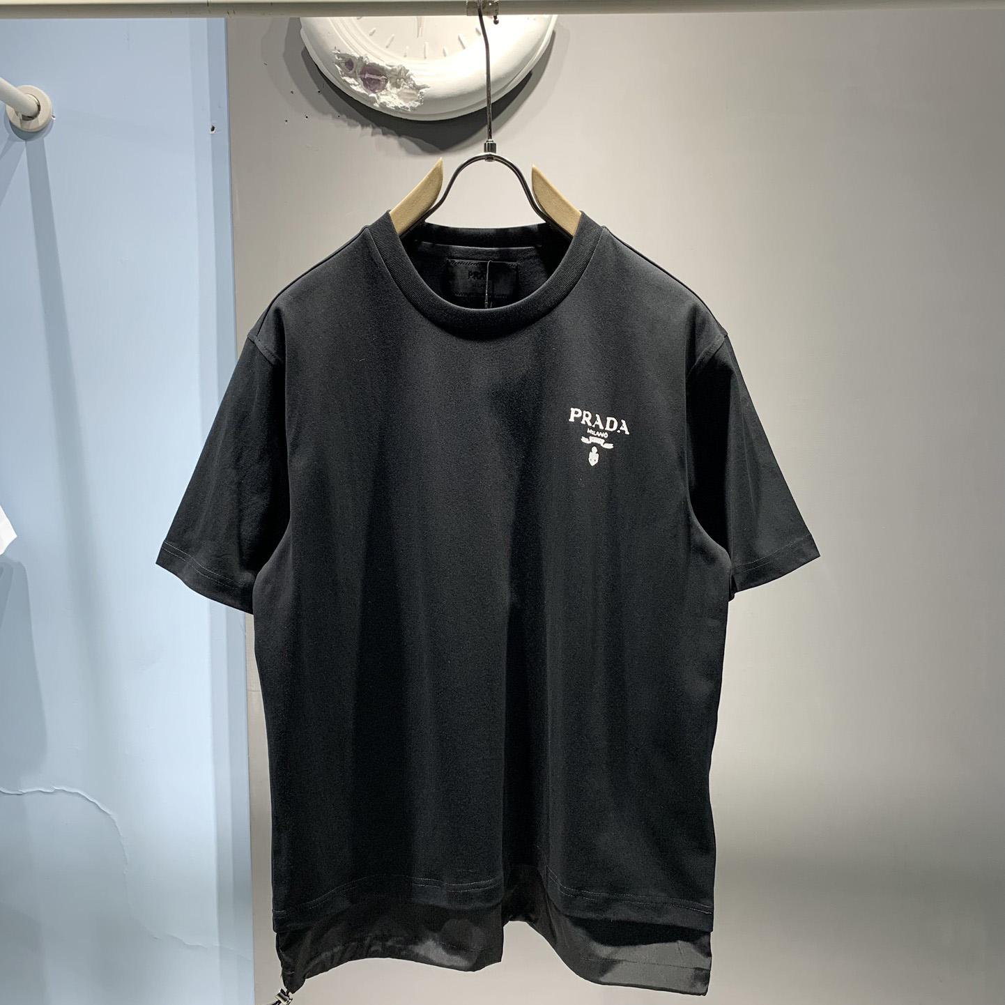 Prada Cotton T-Shirt With Re-Nylon Details - DesignerGu