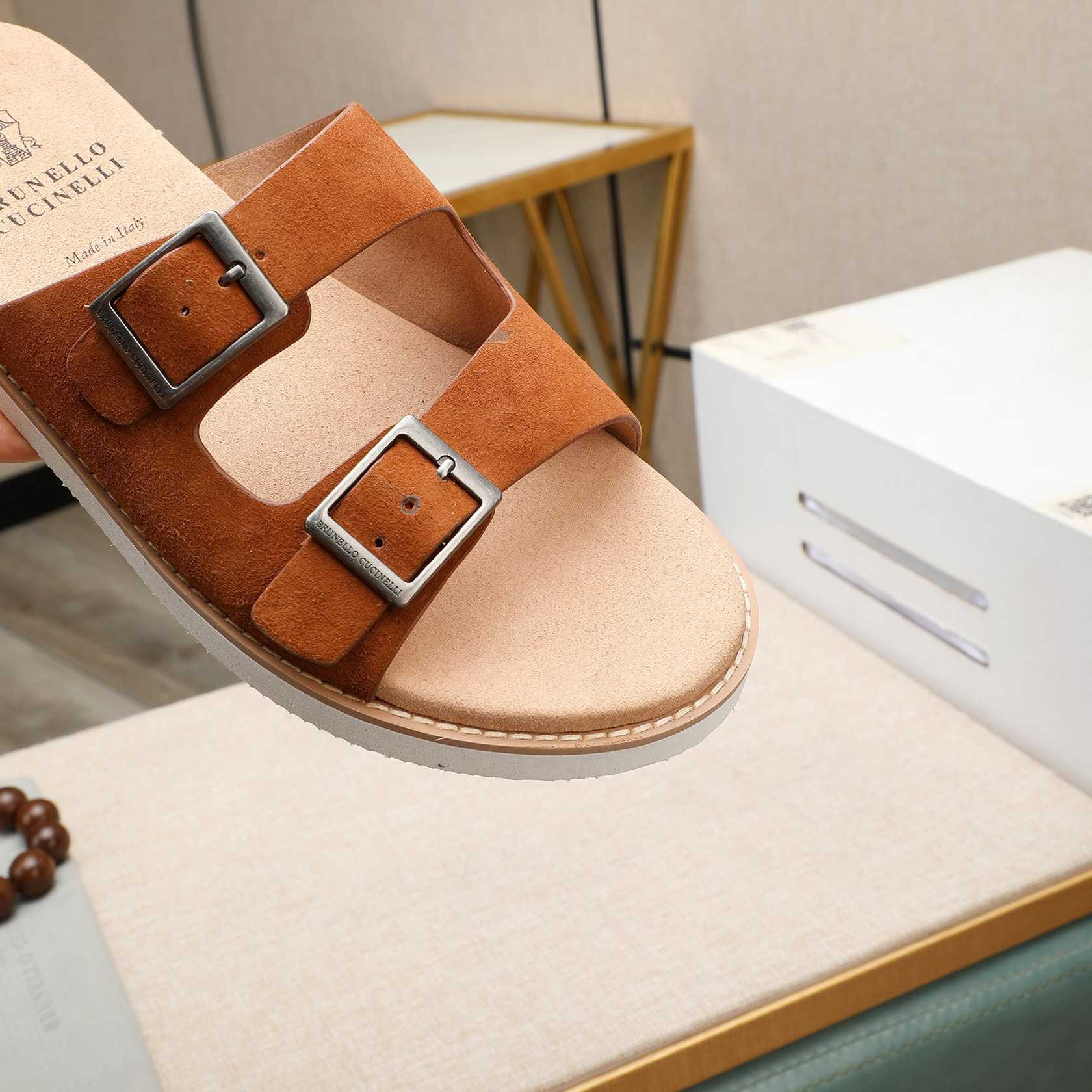 Brunello Cucinelli Buckled Suede Sandals - DesignerGu