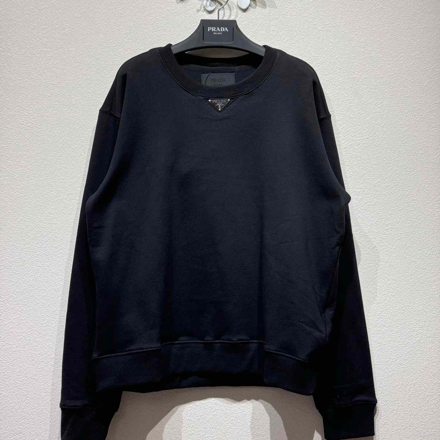 Prada Oversized Cotton Sweatshirt With Triangle Logo - DesignerGu