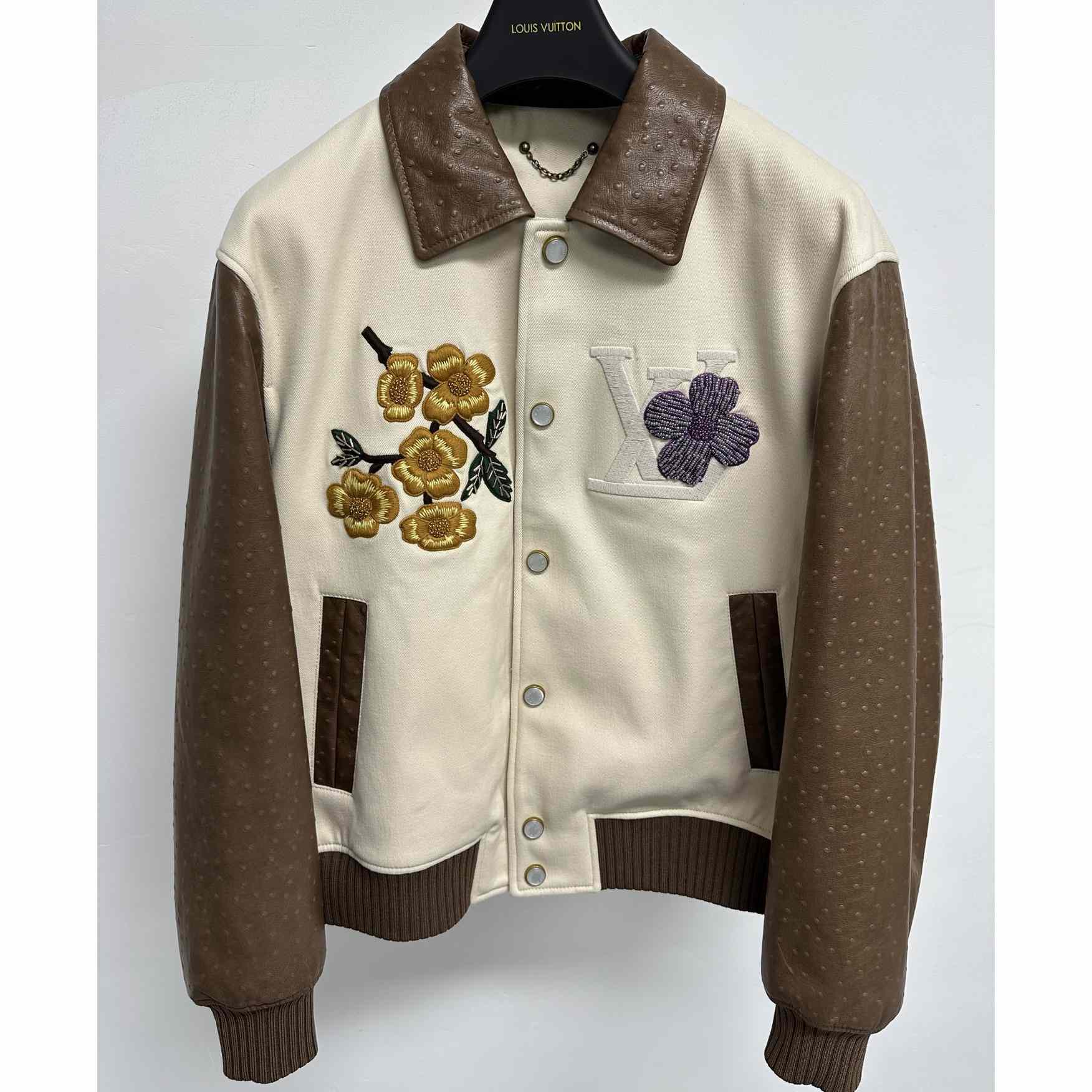 Louis Vuitton Embroidered Ostrich Varsity Jacket   1AFQLX - DesignerGu