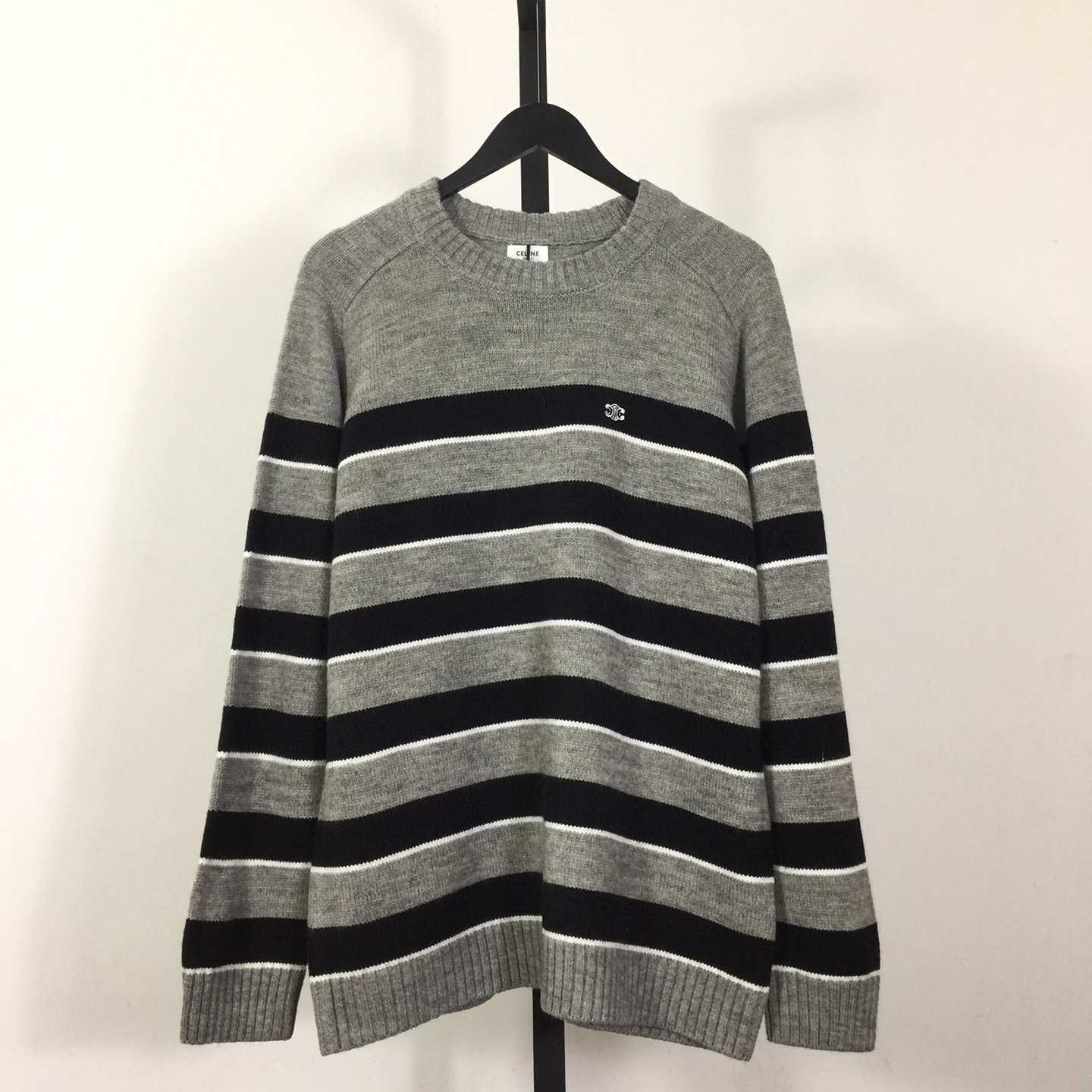 Celine Striped Triomphe Crew Neck Sweater In Wool - DesignerGu