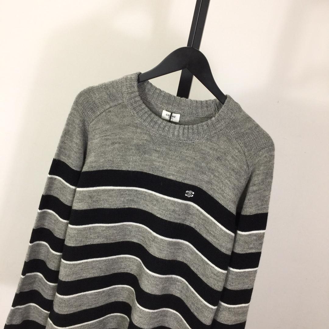 Celine Striped Triomphe Crew Neck Sweater In Wool - DesignerGu