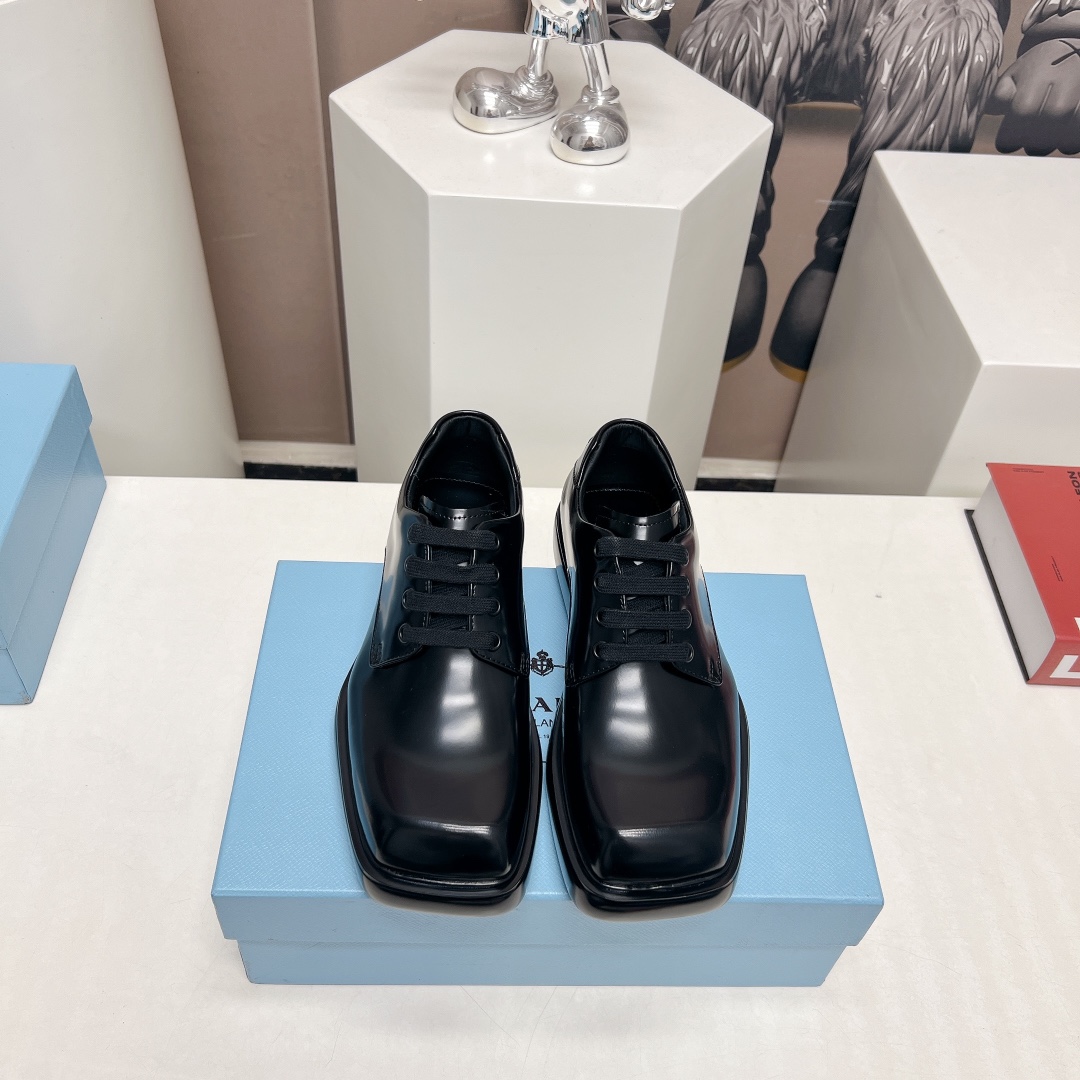 Prada Brushed Leather Derby Shoes - DesignerGu