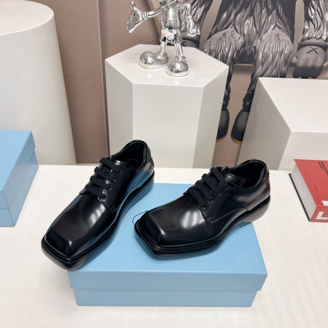 Prada Brushed Leather Derby Shoes - DesignerGu