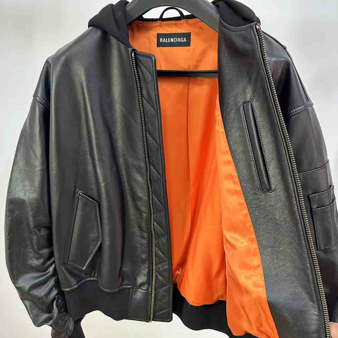 Balenciaga Leather Bomber Jacket - DesignerGu