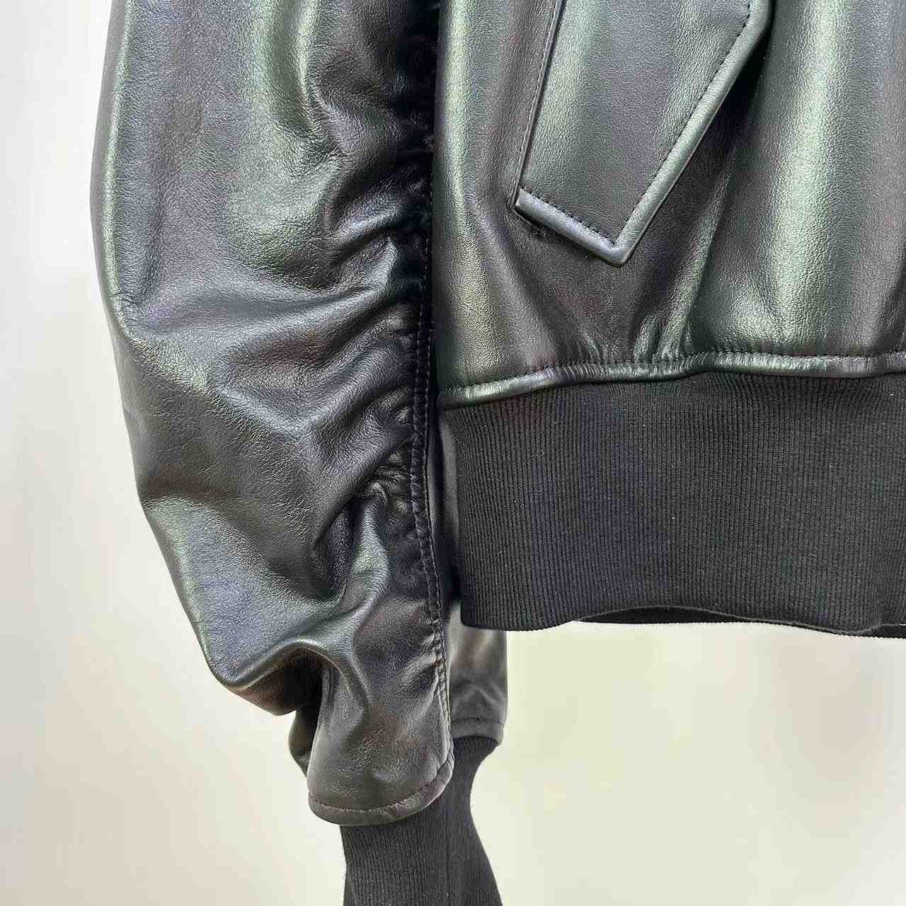 Balenciaga Leather Bomber Jacket - DesignerGu