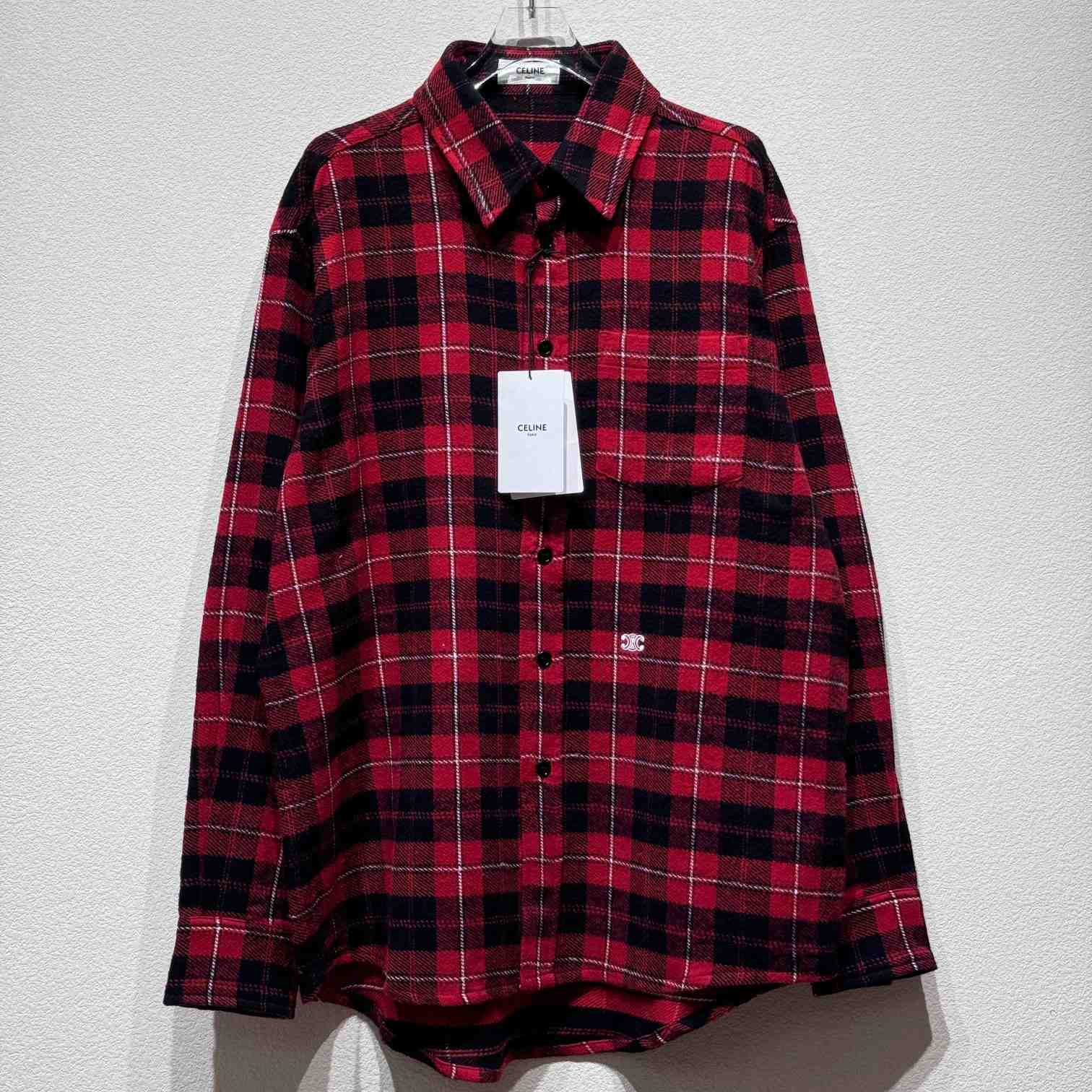 Celine Logo-Embroidered Checked Cotton Shirt - DesignerGu