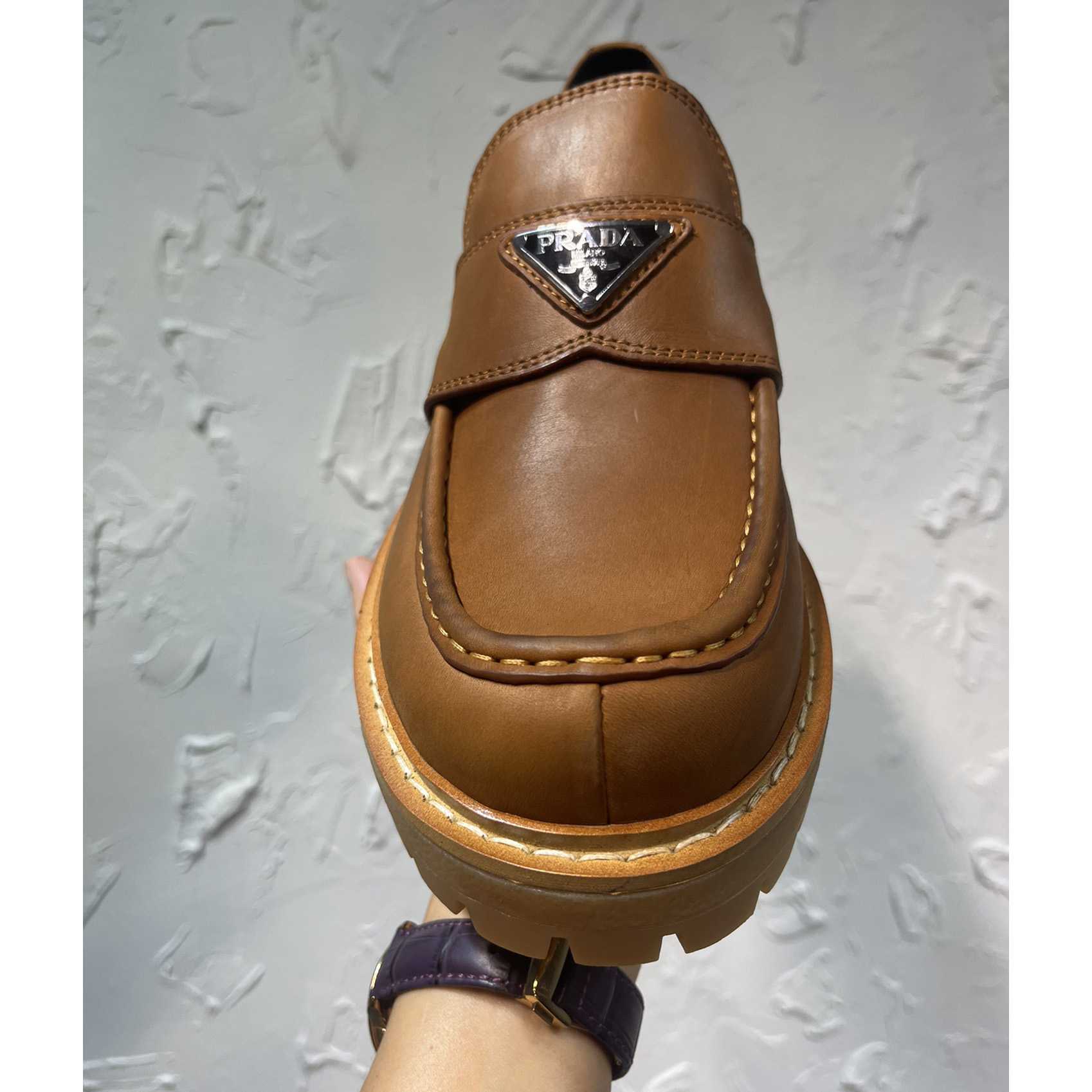 Prada Leather Loafers In Brown - DesignerGu