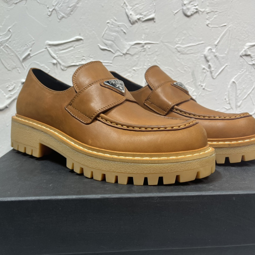 Prada Leather Loafers In Brown - DesignerGu