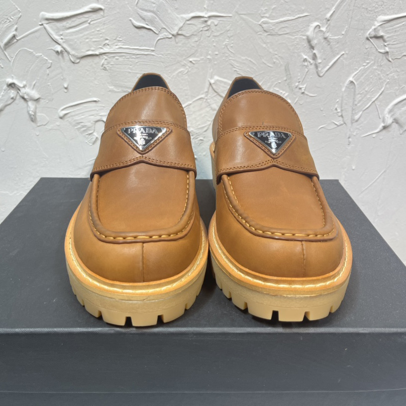 Prada Leather Loafers In Brown - DesignerGu