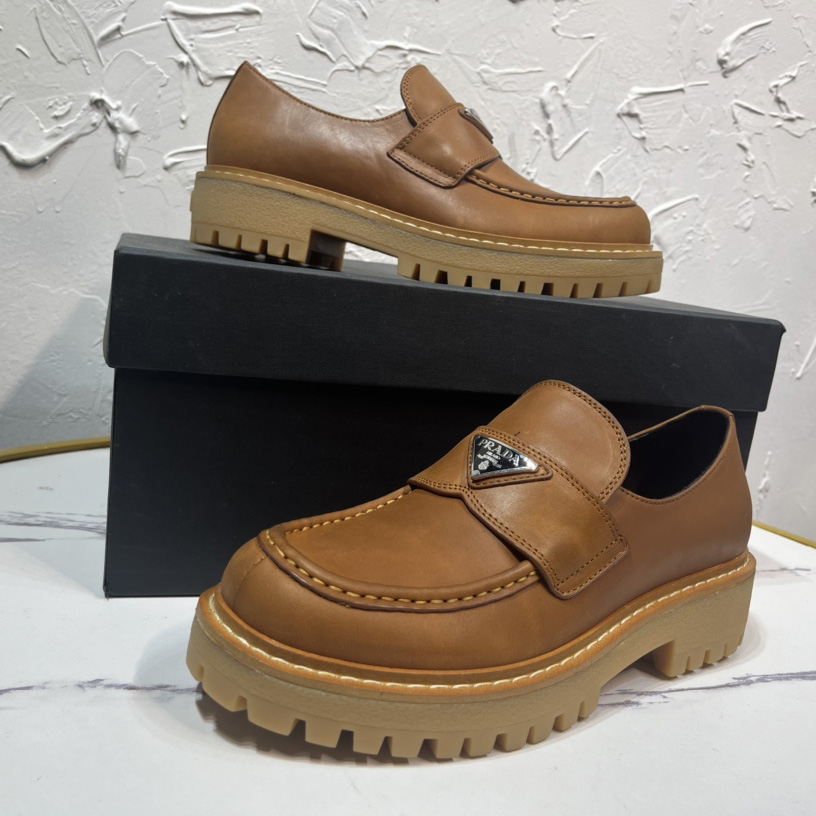 Prada Leather Loafers In Brown - DesignerGu