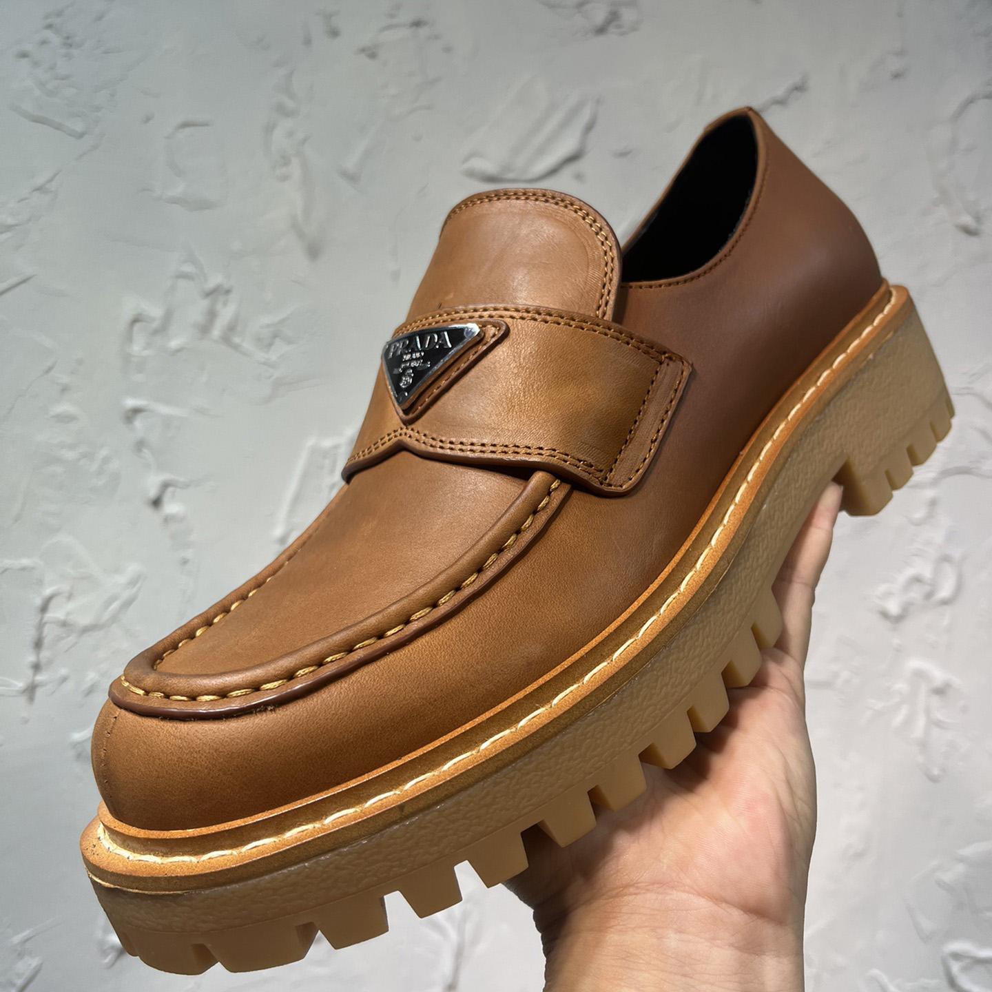 Prada Leather Loafers In Brown - DesignerGu