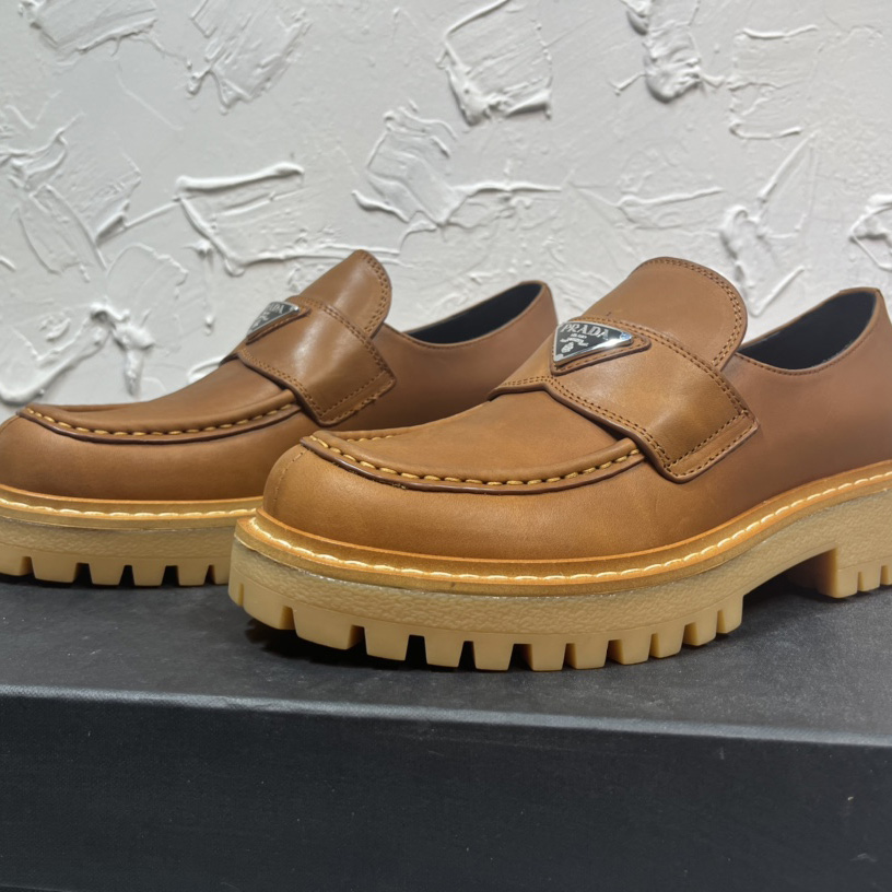 Prada Leather Loafers In Brown - DesignerGu