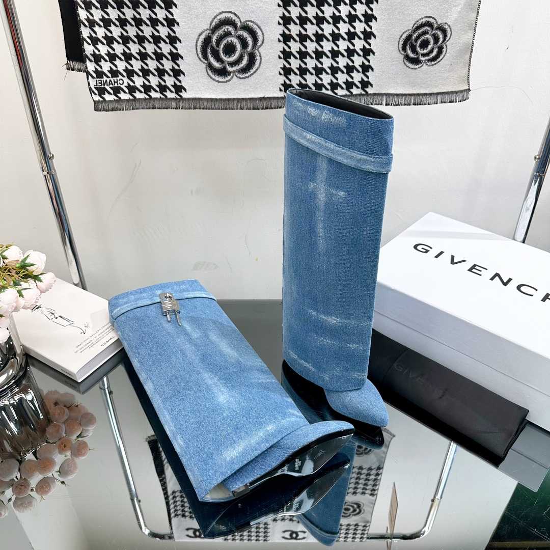 Givenchy Shark Lock Boots In Washed Denim - DesignerGu