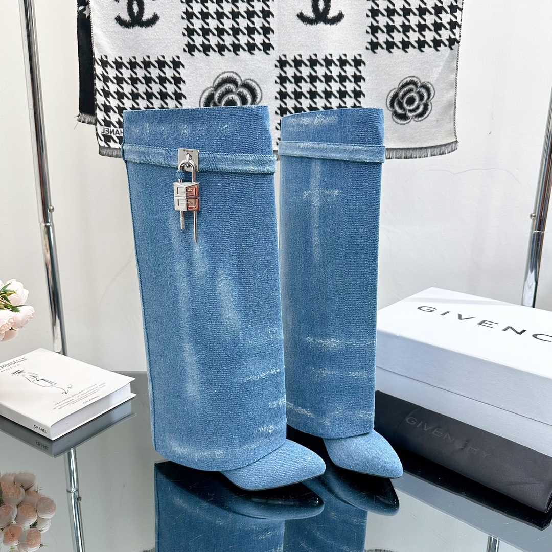 Givenchy Shark Lock Boots In Washed Denim - DesignerGu