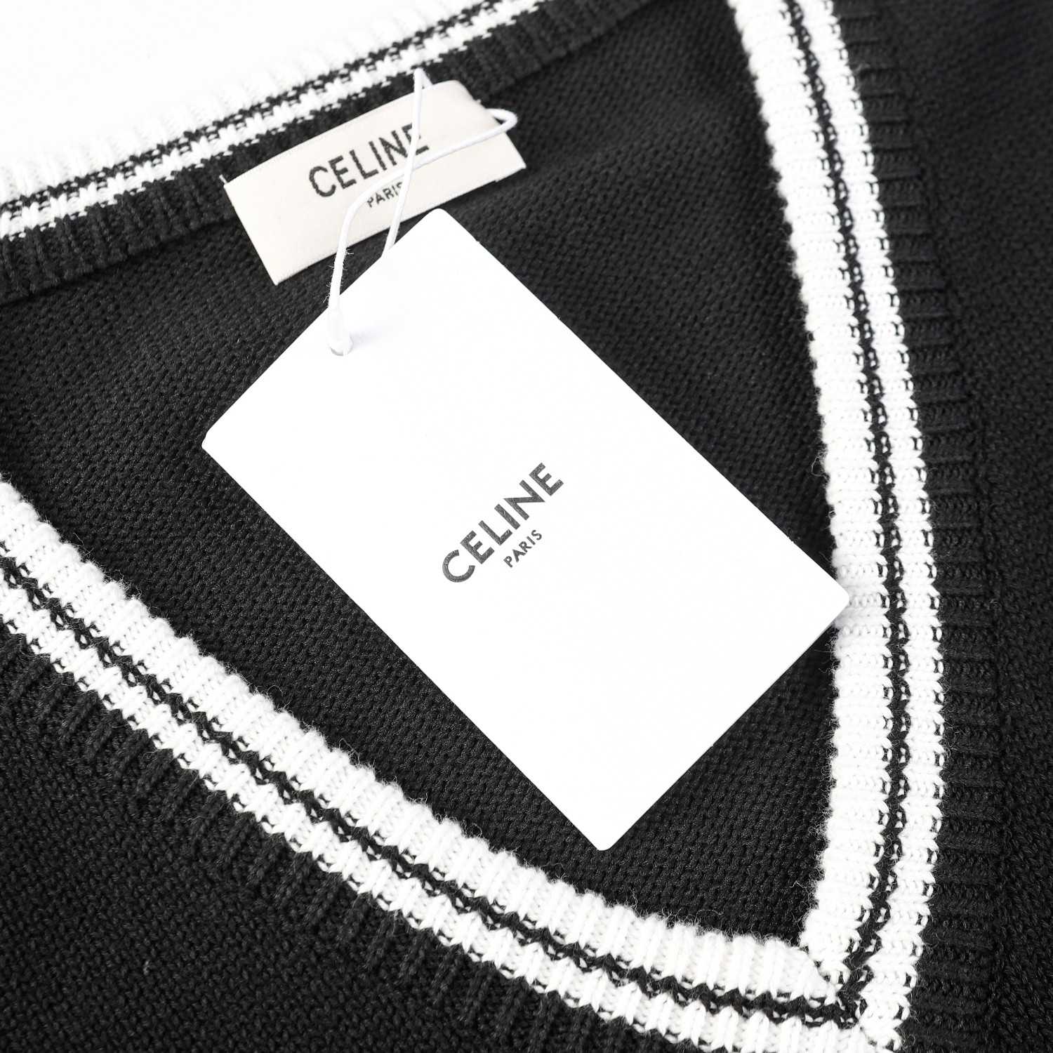 Celine Triomphe V-Neck Sweater 'Black' - DesignerGu