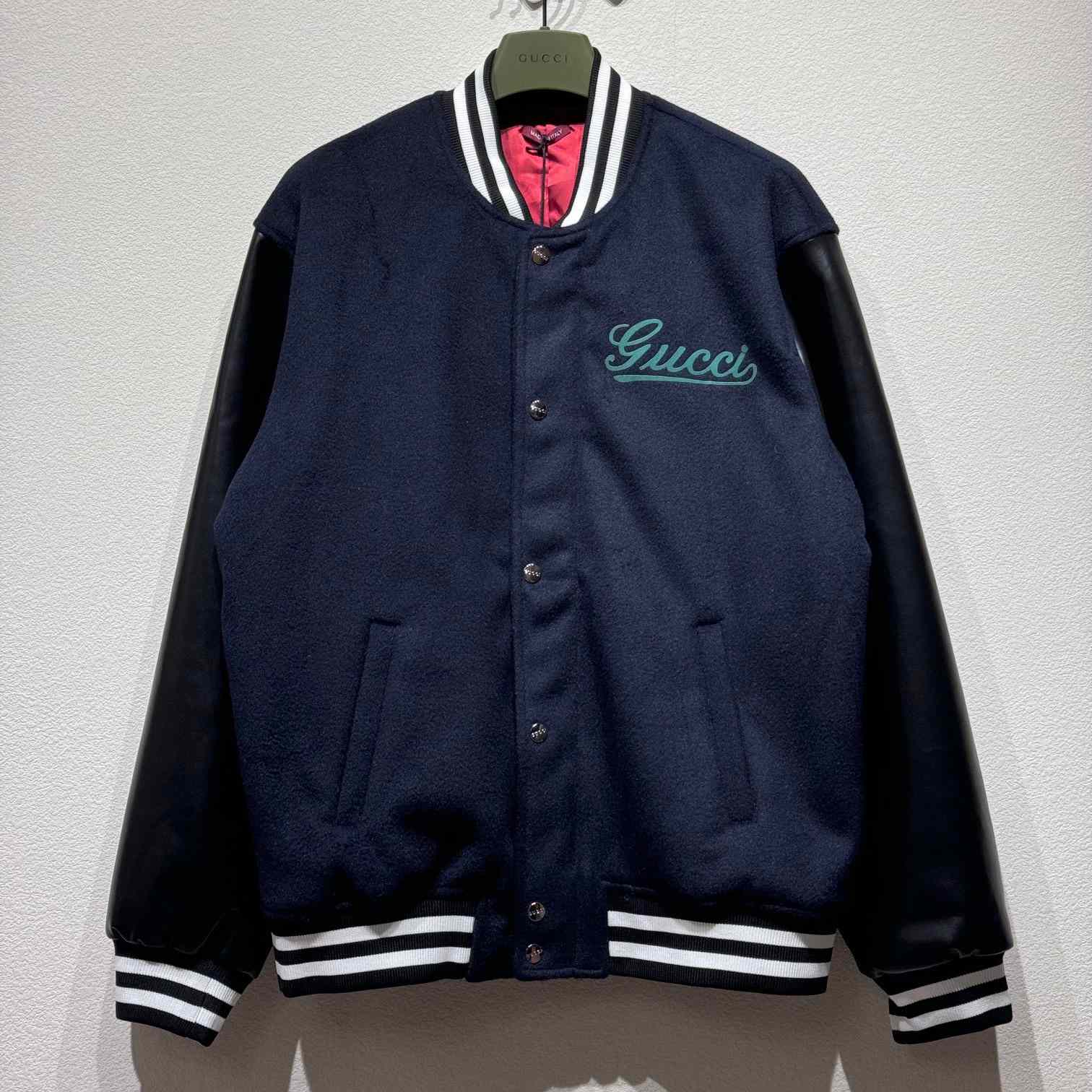 Gucci Wool And Leather Varsity Jacket - DesignerGu