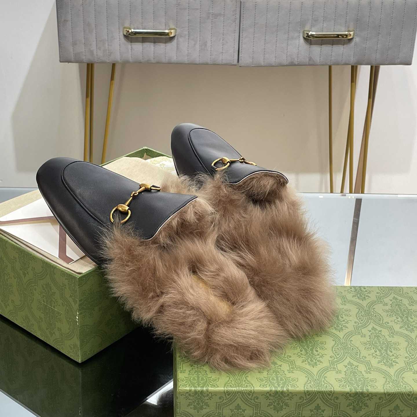 Gucci Fur Horsebit Mules - DesignerGu