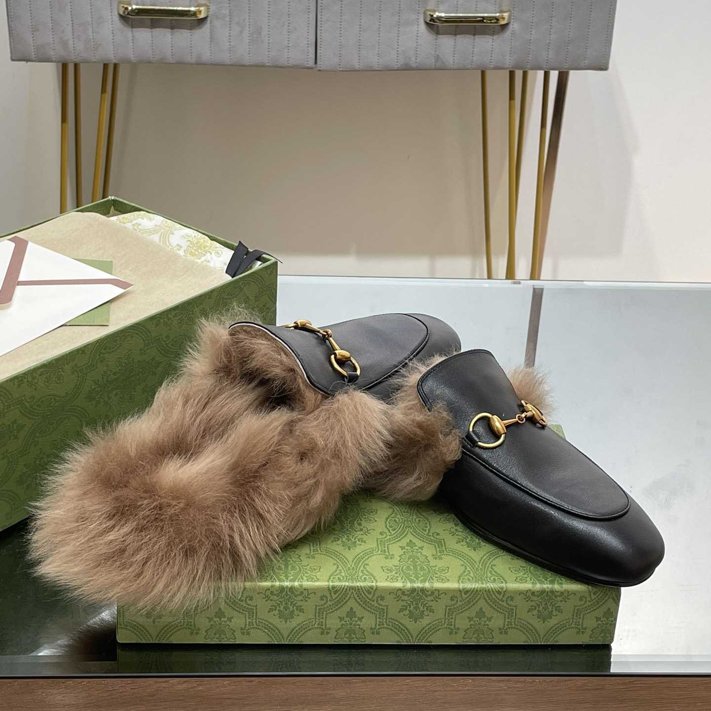 Gucci Fur Horsebit Mules - DesignerGu