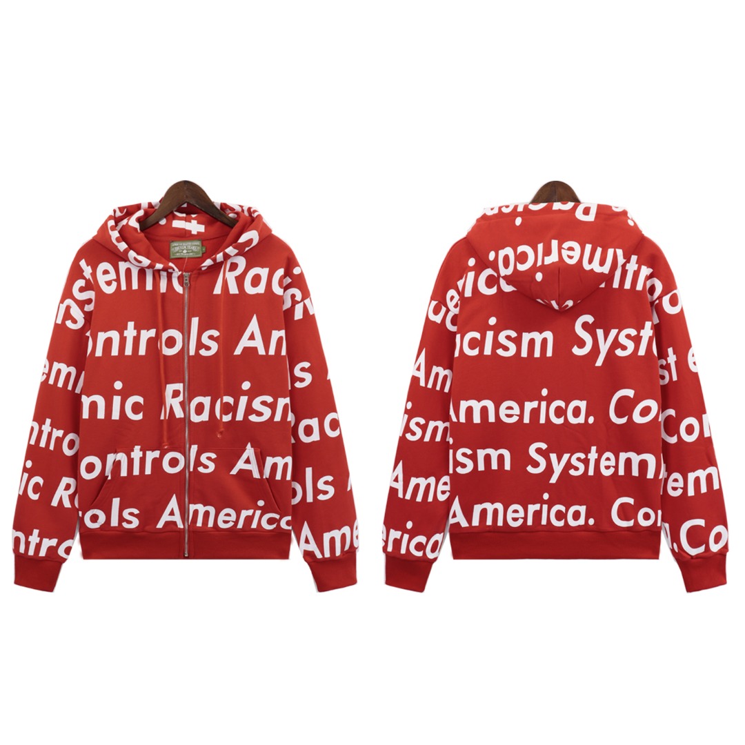 Denim Tears x Arthur Jafa Systemic Racism Controls America Zip Up Hoodie - DesignerGu