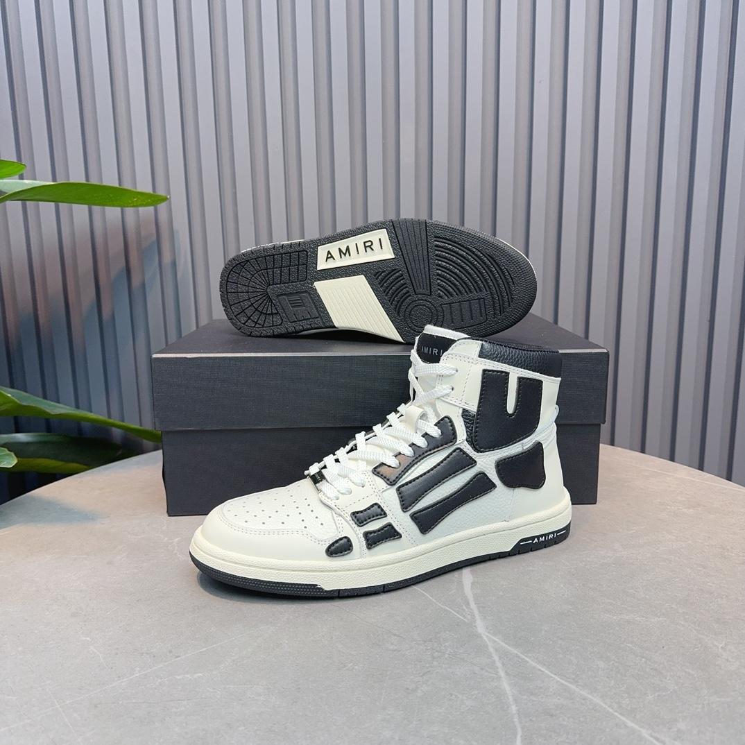 Amiri Leather-Textile High-Top Sneakers - DesignerGu