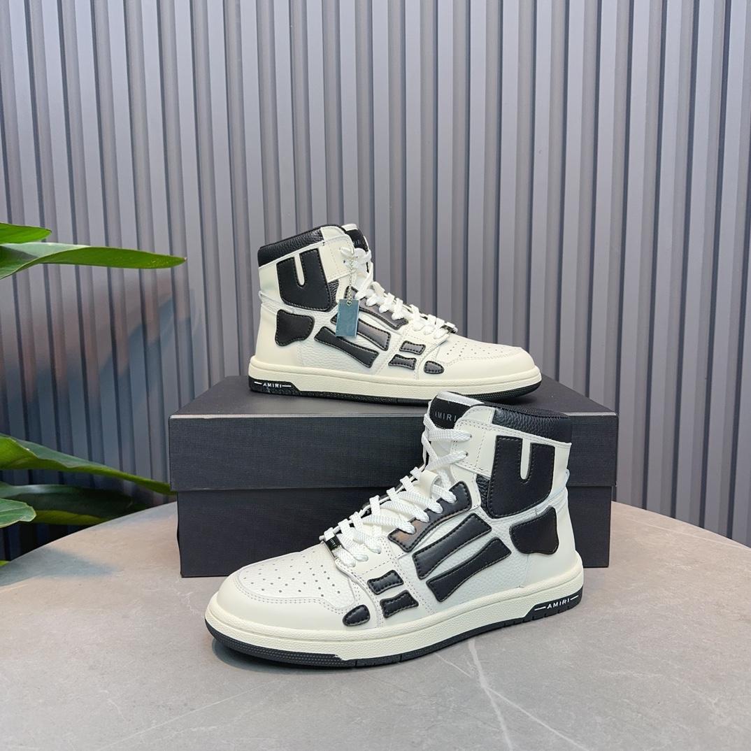 Amiri Leather-Textile High-Top Sneakers - DesignerGu