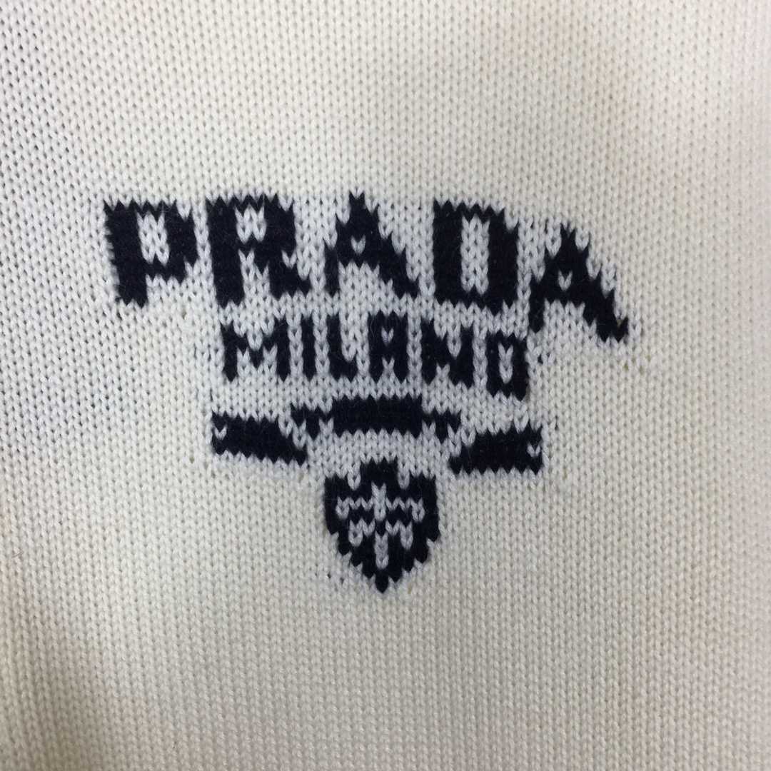 Prada Intarsia Knit Logo Zip-Up Cardigan - DesignerGu