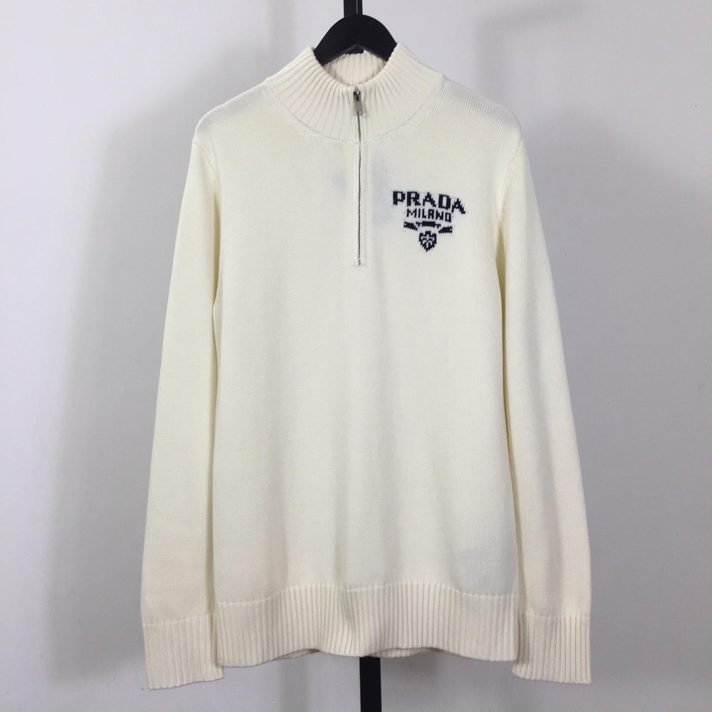 Prada Intarsia Knit Logo Zip-Up Cardigan - DesignerGu