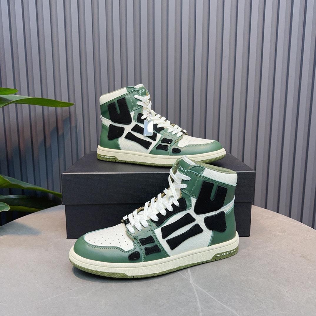 Amiri Leather-Textile High-Top Sneakers - DesignerGu