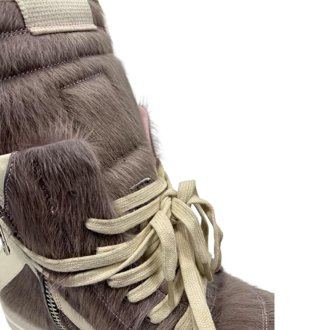 Rick Owens Geobasket Cow Fur Pale Pink Boots - DesignerGu