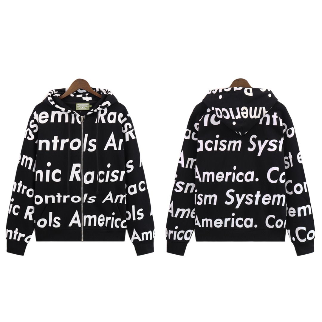 Denim Tears x Arthur Jafa Systemic Racism Controls America Zip Up Hoodie - DesignerGu