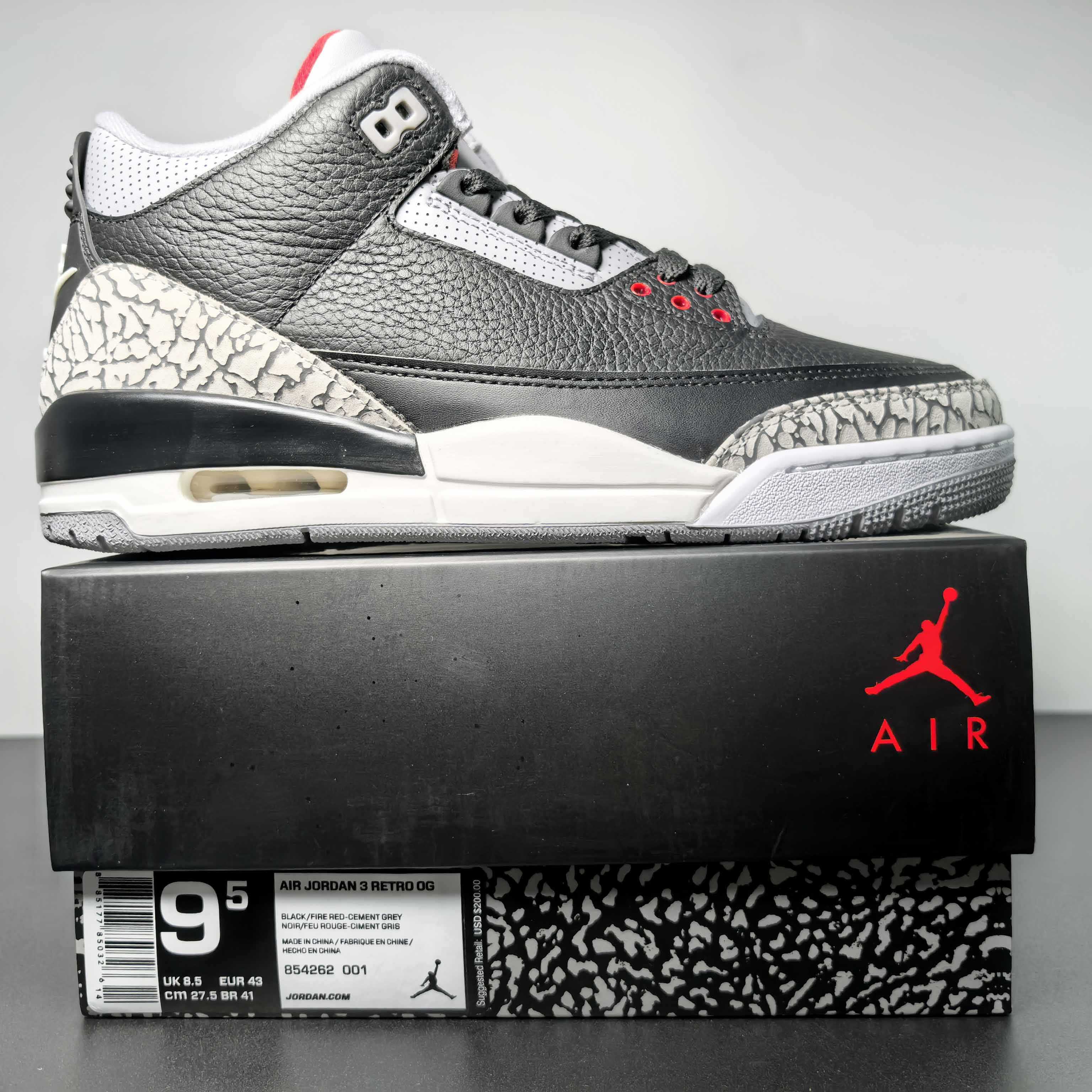 Air Jordan 3 OG “Black Cement Basketball Shoes     854262-001  - DesignerGu