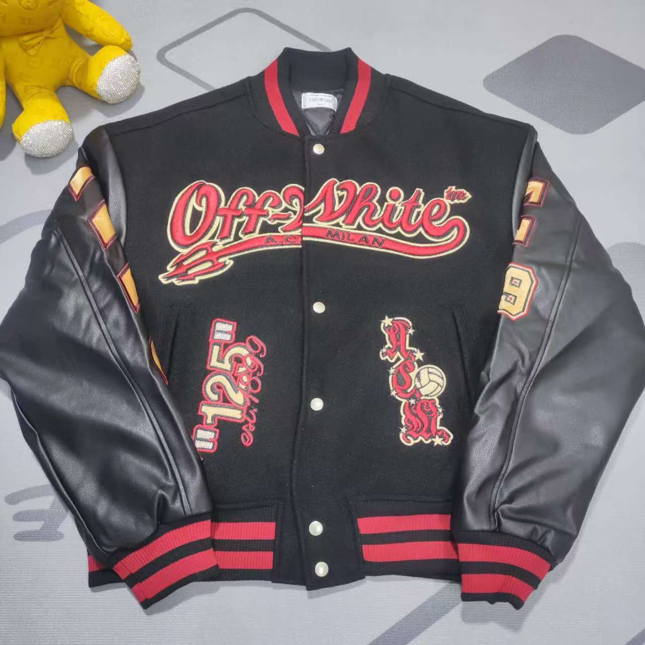 Off-White x Ac Milan 125th Anniversary Embroidered Varsity Jacket - DesignerGu