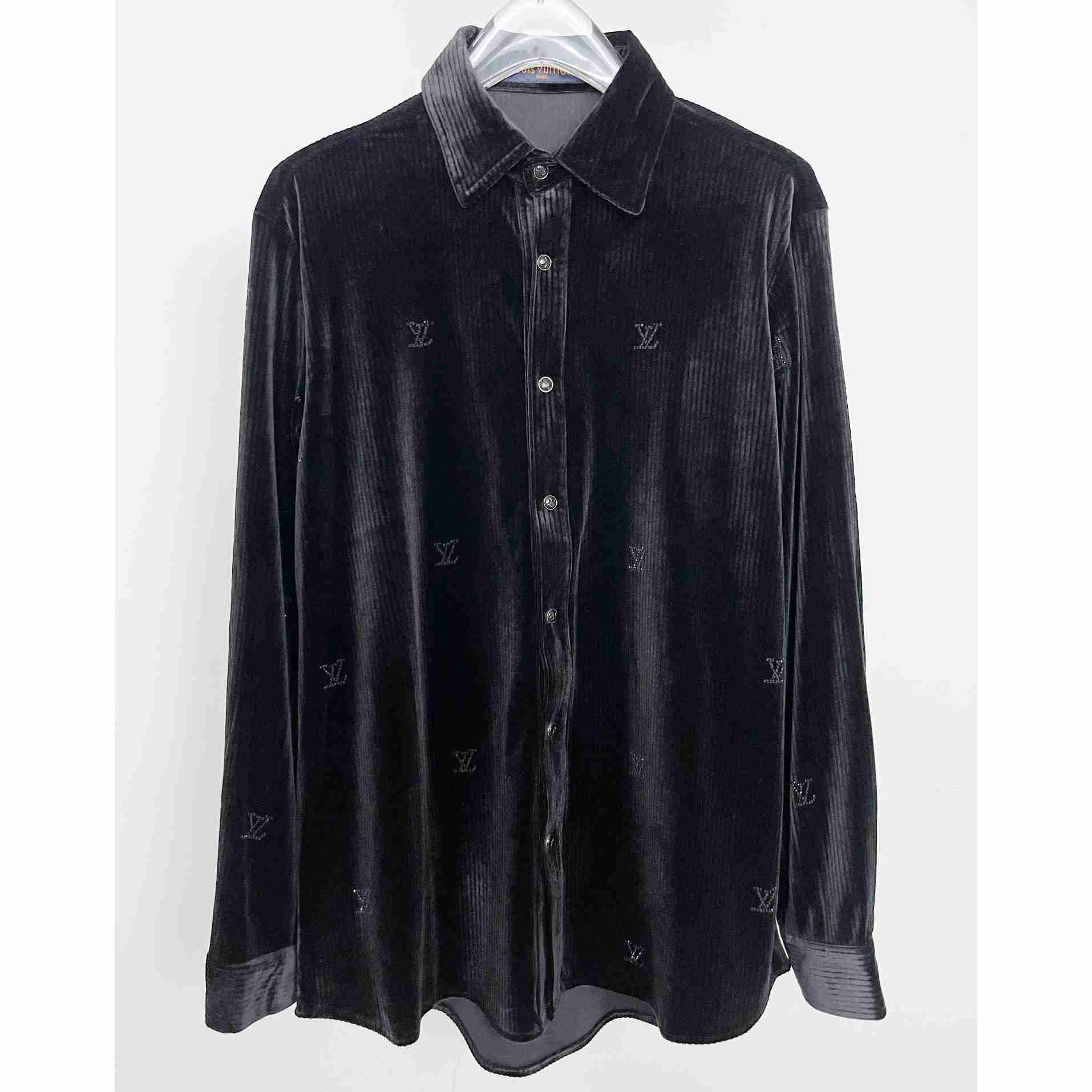 Louis Vuitton Long-Sleeved LV Blason Embellished Corduroy Shirt   1AFXV6 - DesignerGu