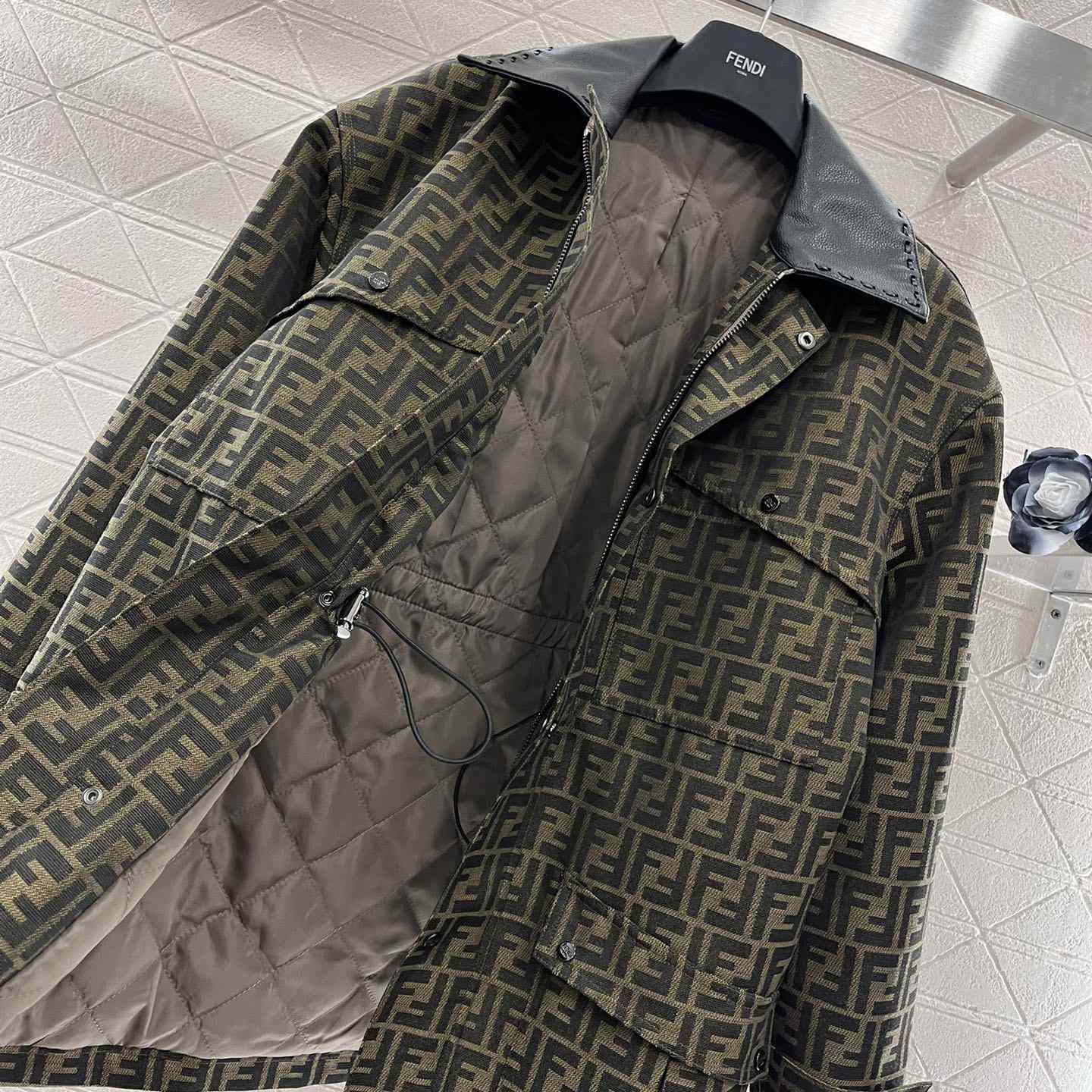 Fendi Brown Waxed FF Jacquard Blouson - DesignerGu