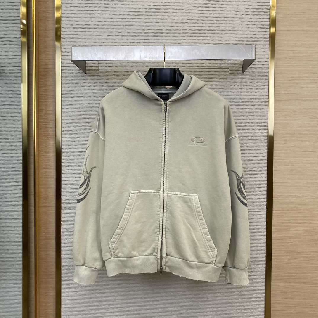 Balenciaga Y2K Zip-Up Hoodie Regular Fit In Light Beige - DesignerGu