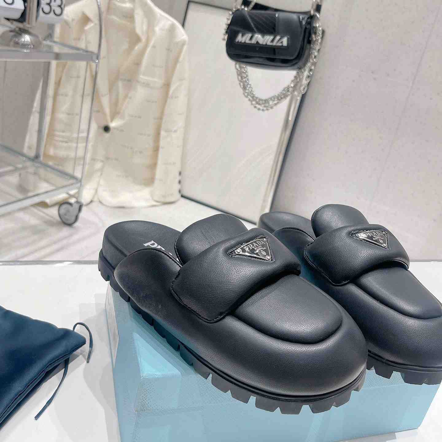 Prada Soft Padded Nappa Leather Sabots - DesignerGu