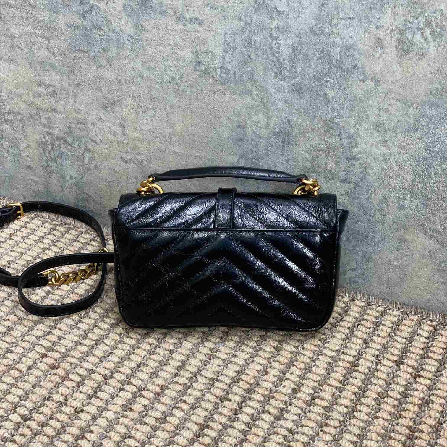 Saint Laurent College Mini Chain Bag In Shiny Crackled Leather - DesignerGu