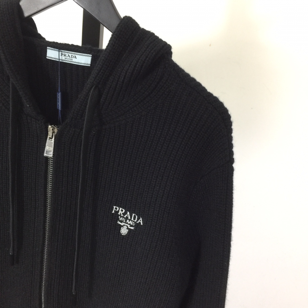 Prada Zip Up Hooded Knit Jacket - DesignerGu