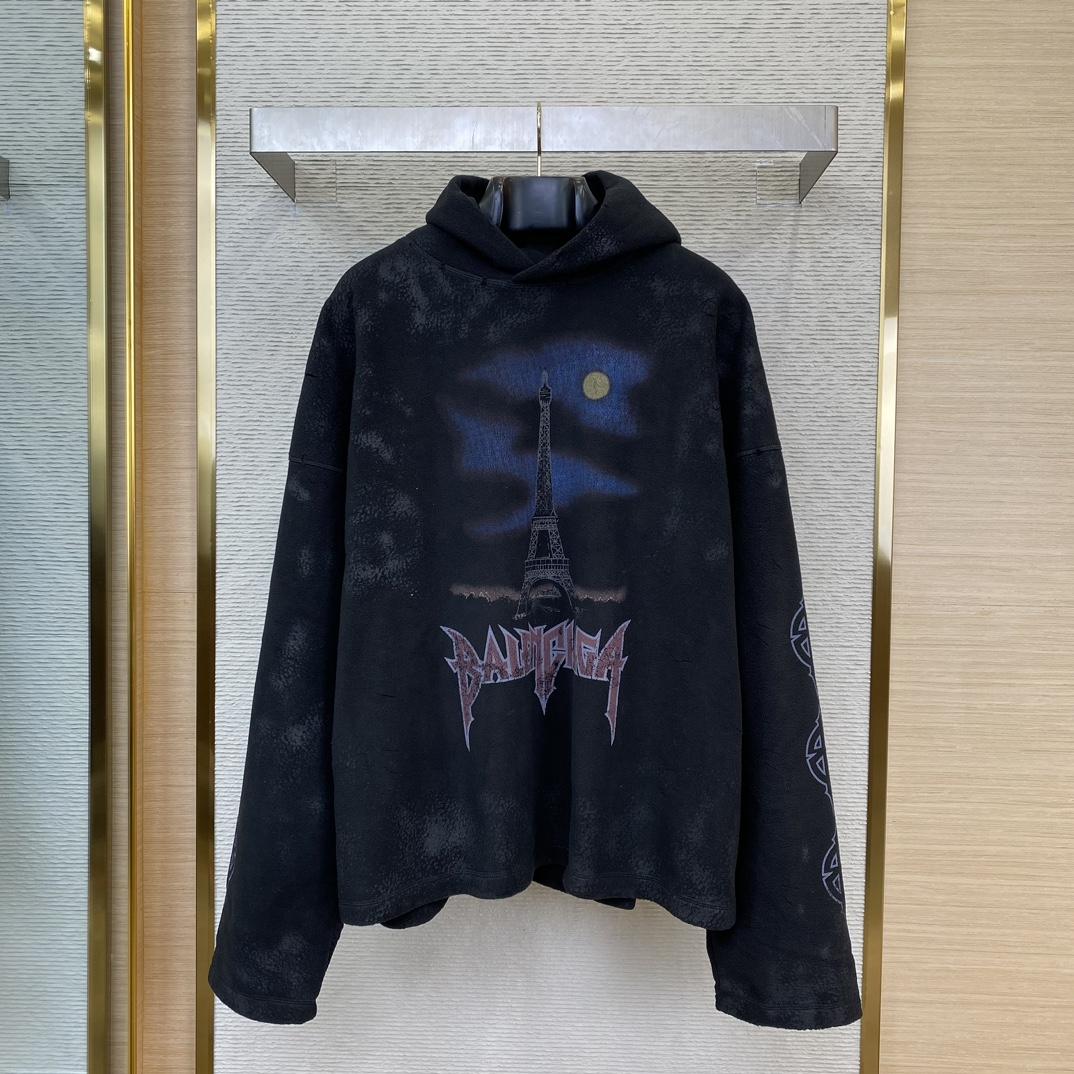 Balenciaga Paris Moon Crinkled Hoodie Large Fit In Black - DesignerGu