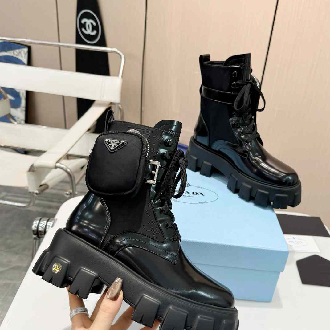 Prada Monolith Leather And Nylon Fabric Boots - DesignerGu