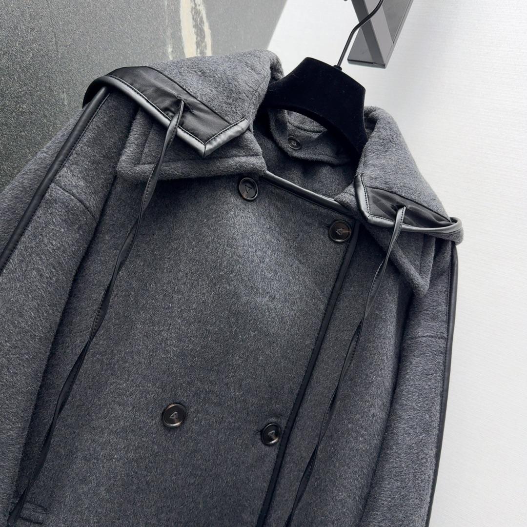 Bottega Veneta Gray Wool Cape Coat - DesignerGu