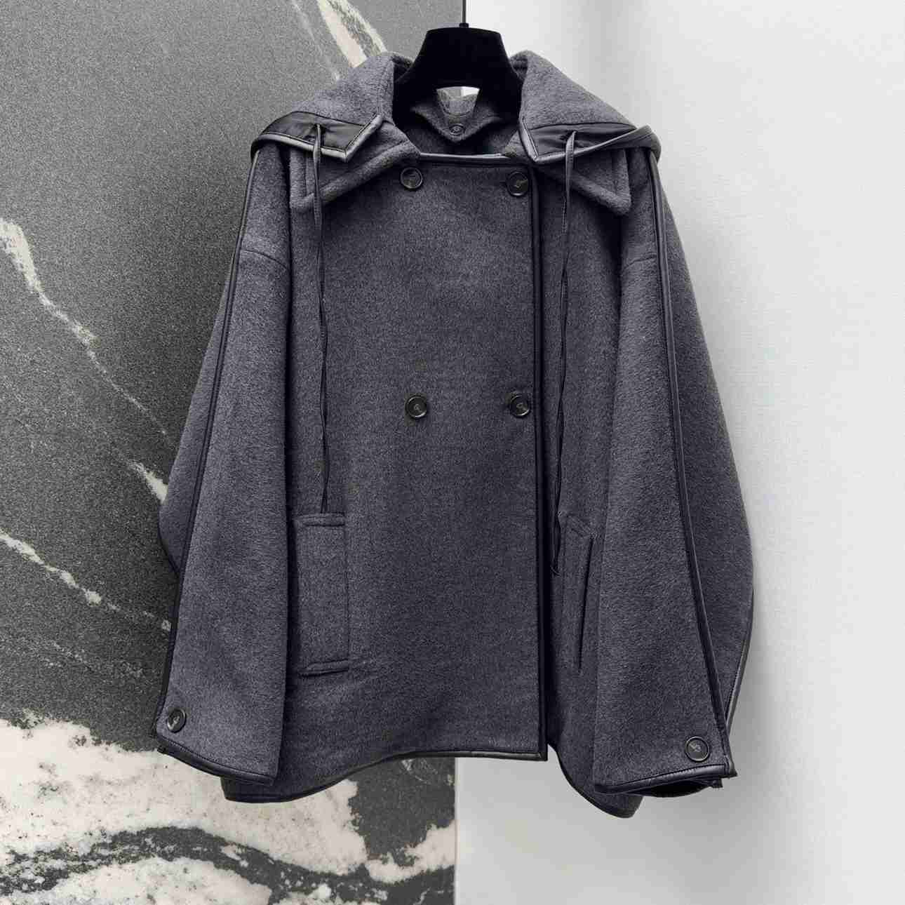 Bottega Veneta Gray Wool Cape Coat - DesignerGu