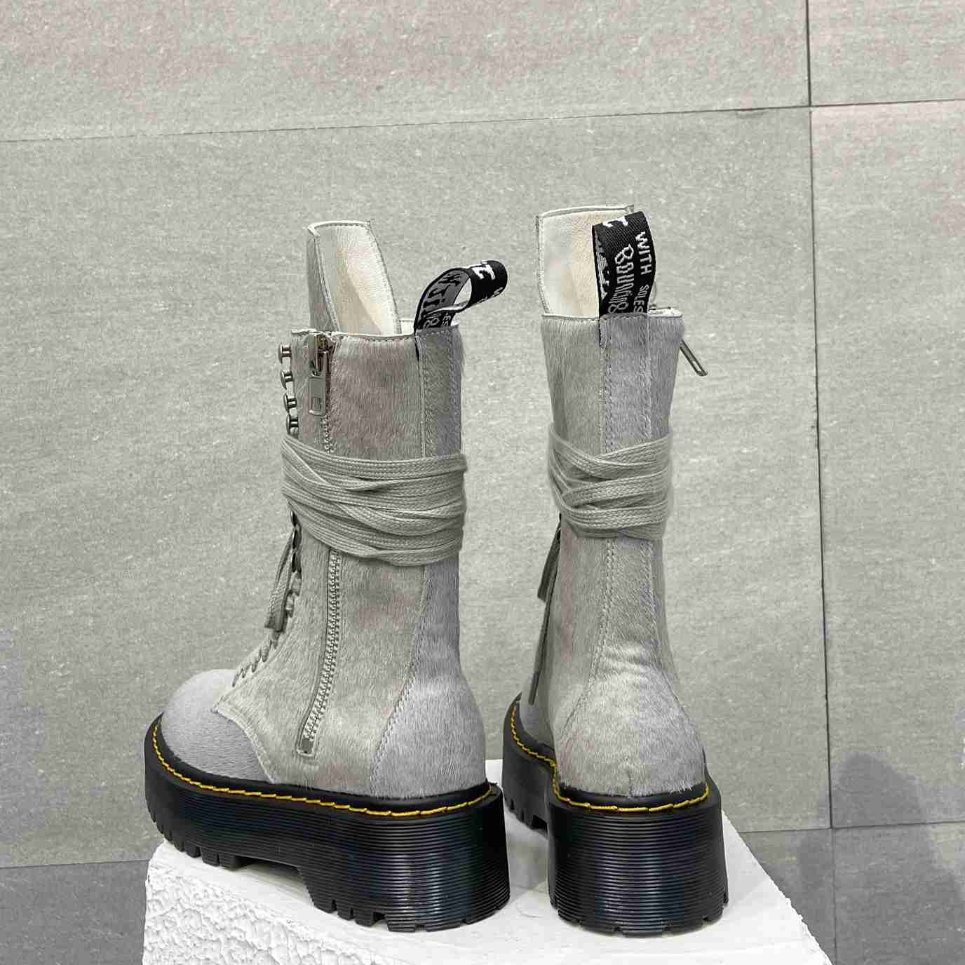 Rick Owens x Dr Martens Calf-hair Quad-sole Boots - DesignerGu